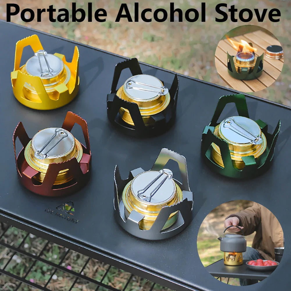 Portable Mini Alcohol Stove Adjustable Firepower Gasoline Stove Aluminum Alloy Bracket 360 Degree Combustion for Outdoor Picnic