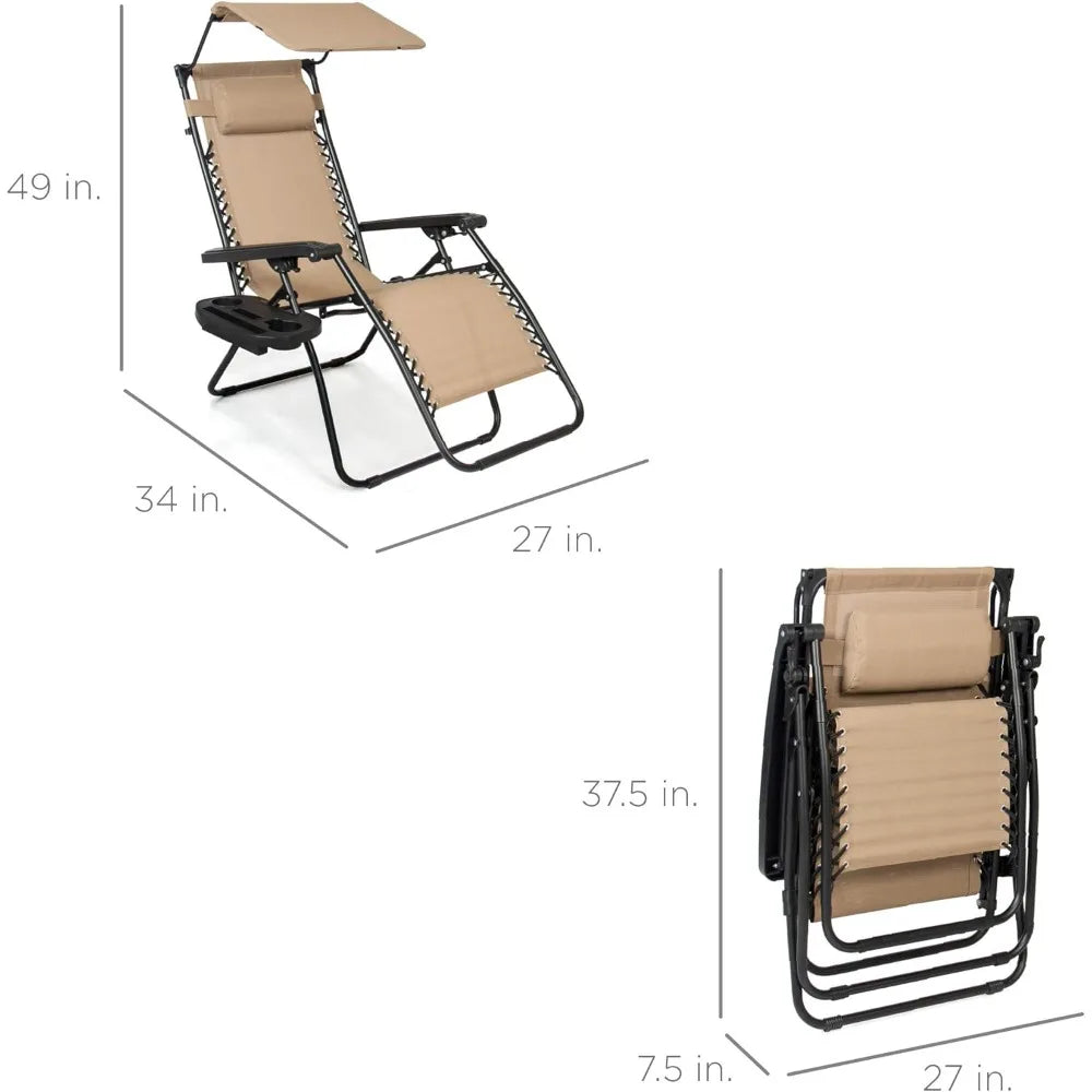 Folding Zero Gravity Outdoor Recliner Patio Lounge Chair w/Adjustable Canopy Shade, Headrest, Side Accessor