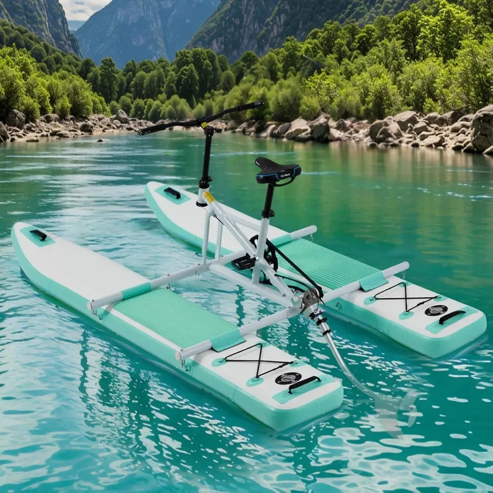 Inflatable Water Bike, 2-in-1 Kayak Bikeboat Hybrid, Portable & Durable PVC and EVA Material, Includes Bike System, Dual Air Pum