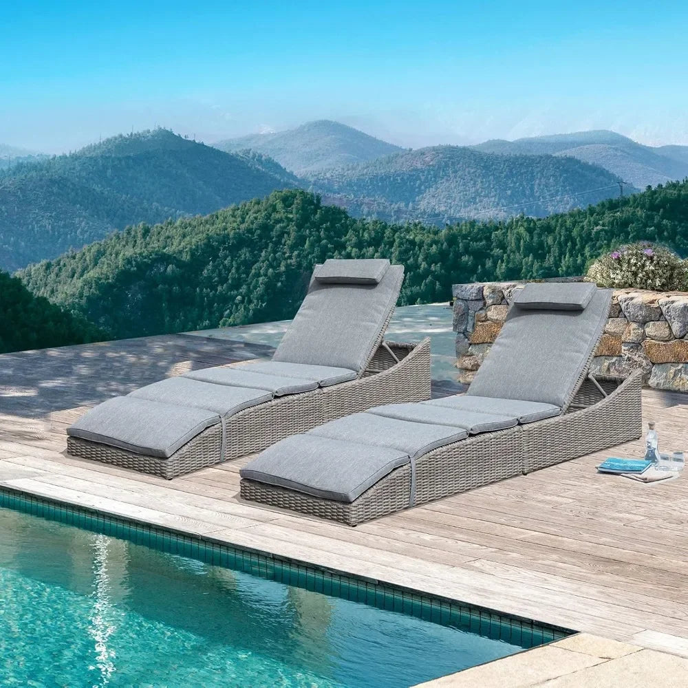 Folding Pool Lounge Chair Set of 2 Outdoor Adjustable Chaise Lounge Chair, Fully Assembled, Patio Reclining Sun Lounger