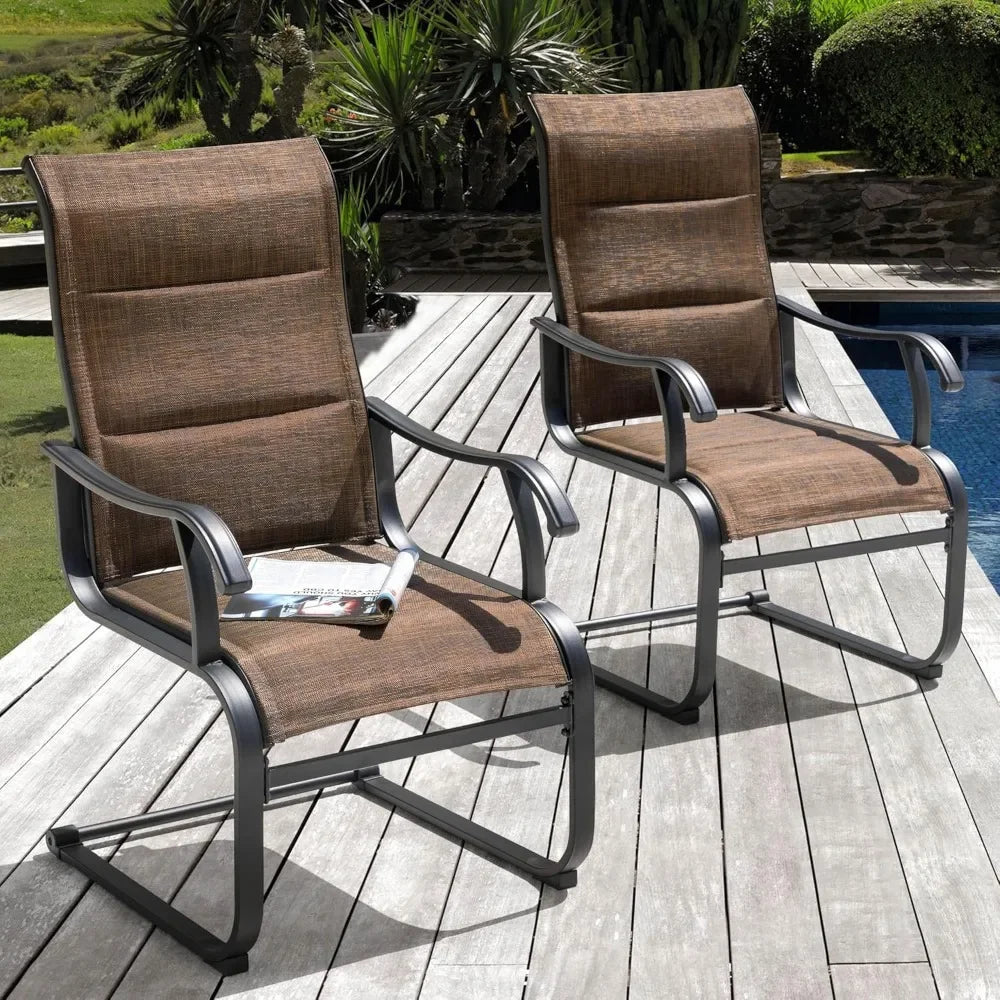 Patio Dining Chairs Set of 2, All Weather Outdoor Padded Textilene Patio Chairs, Breathable Spring Motion Textile High Back