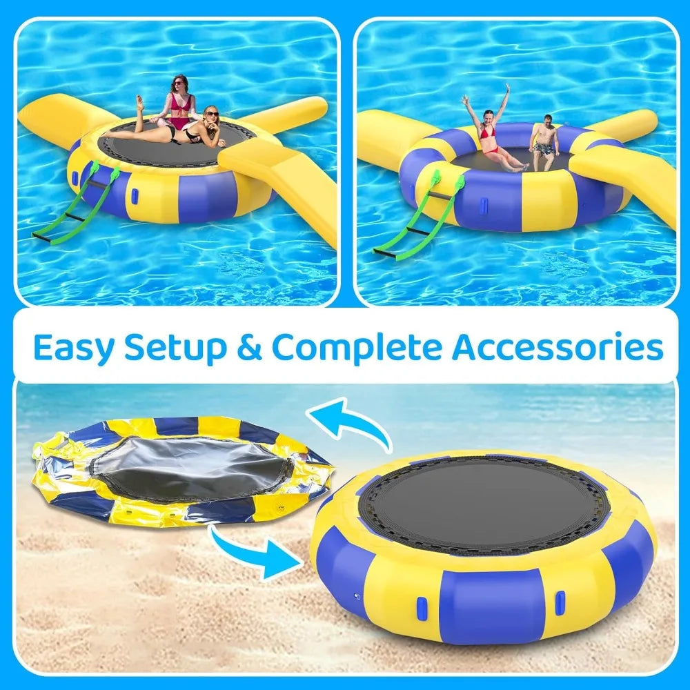 Inflatable Water Trampoline for Lake and Water Hammock,Bounce Platform,Heavy Duty Round Floating Ring with Mesh