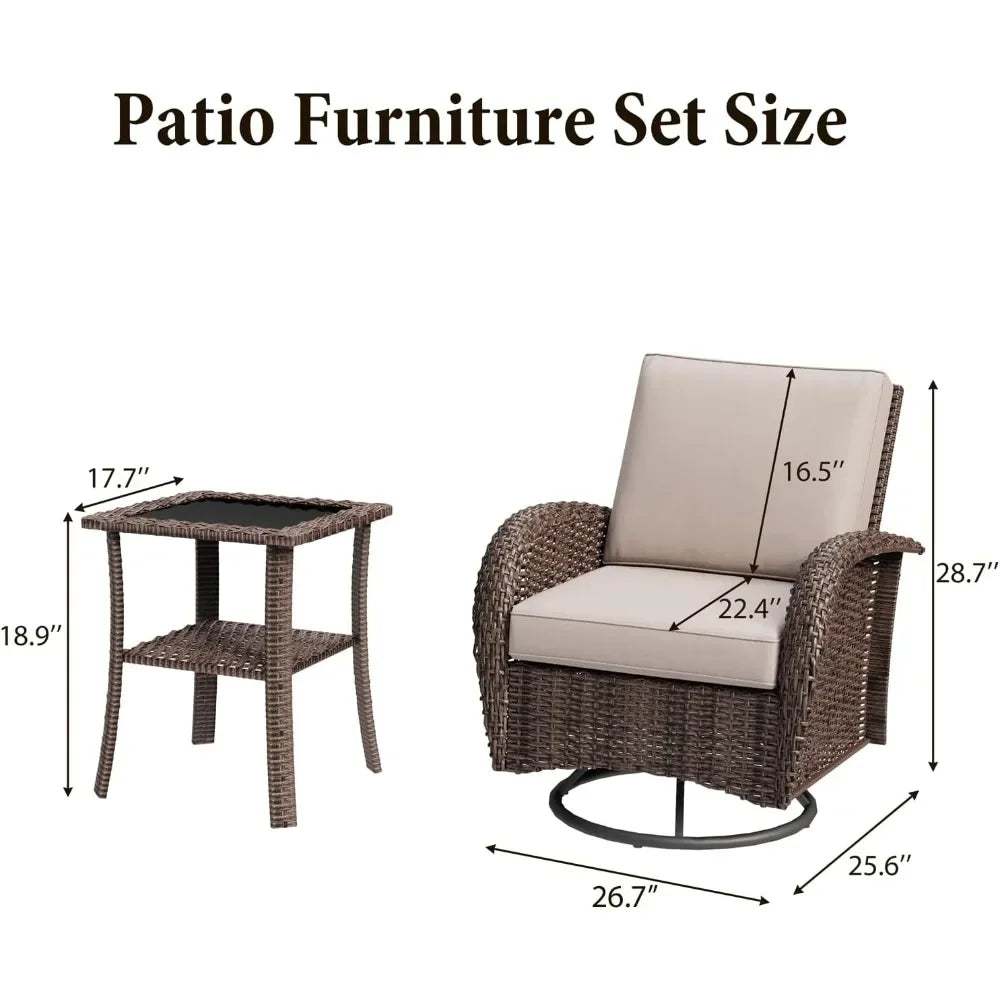 3 Pieces Rattan Wicker Patio Furniture Set,Outdoor Swivel Chairs Set of 2 with Table,Patio Bistro Conversation Sets with Temper