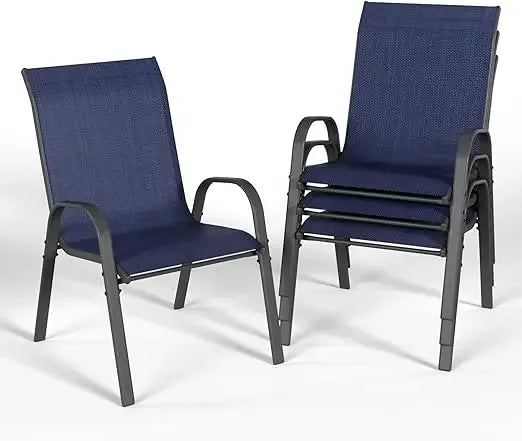 Patio Dining Chairs Set of 4, Outdoor High Stacking Chairs for All Weather, Breathable Seat Fabric and Alloy Steel Frame