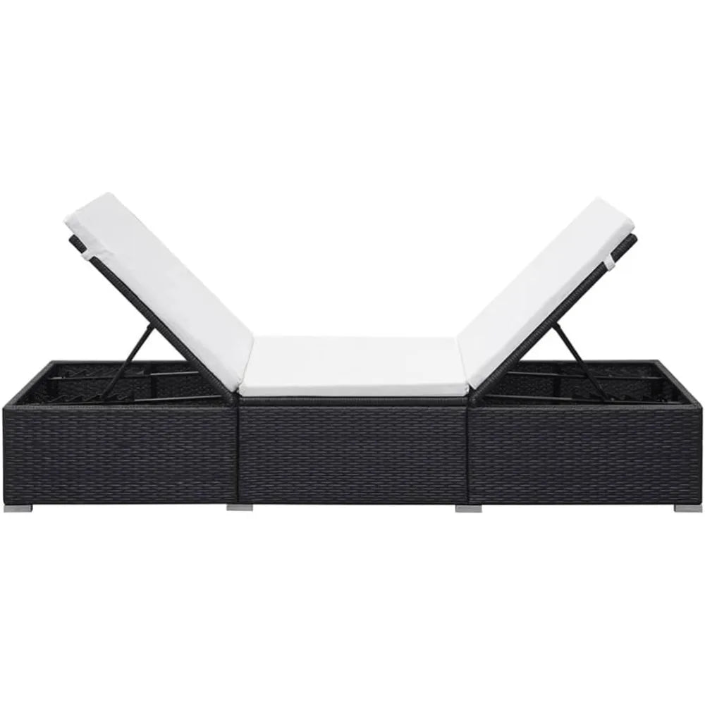 Sun Lounger with Poly Rattan and Cushion, Adjustable and Durable Outdoor Seating, Easy-to-Assemble Patio Furniture, Black and C