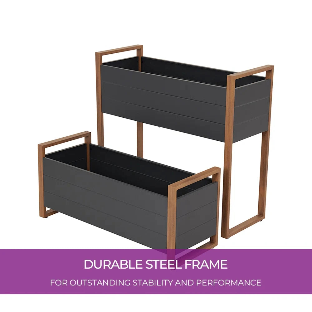 Metal Raised Garden Bed, Outdoor Raised Planter Box with Woodgrain Finish, Elevated Planter Box