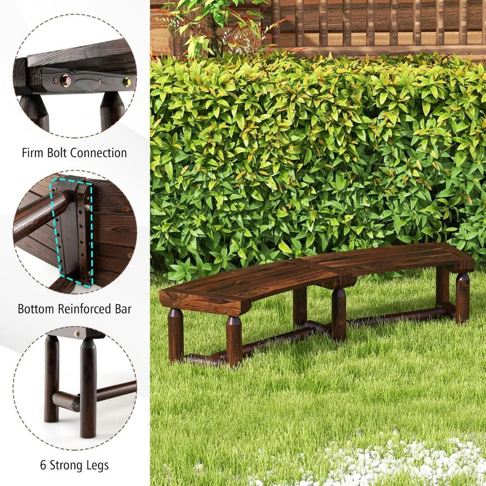 Wooden Outdoor Bench for 2-Person - Fire Pit Chair Bench with Fir Wood Top, Pine Wood Legs, 710Lbs Weight Capacity, Backless Cu