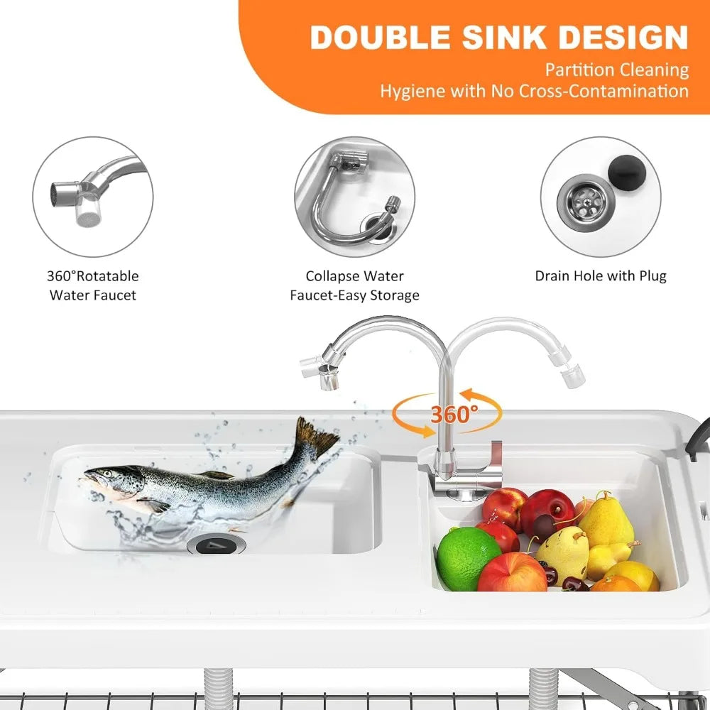 42.5" Fish Cleaning Table with Sink – Portable Outdoor Sink Station for Camping, Fishing, and Picnics Folding Camping Sink