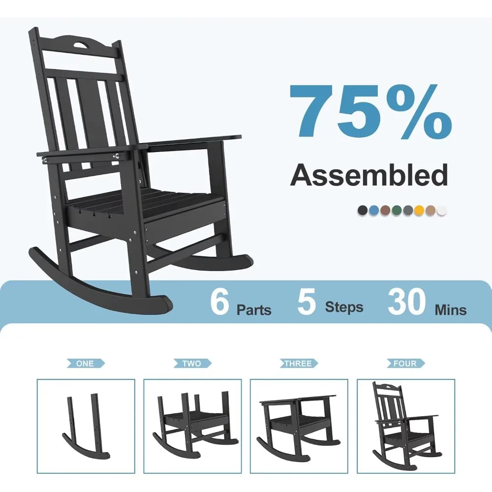 Outdoor Rocking Chairs Set Oversized Porch Rocker Chair for Adult, All-Weather Resistant Patio Rocking Chair