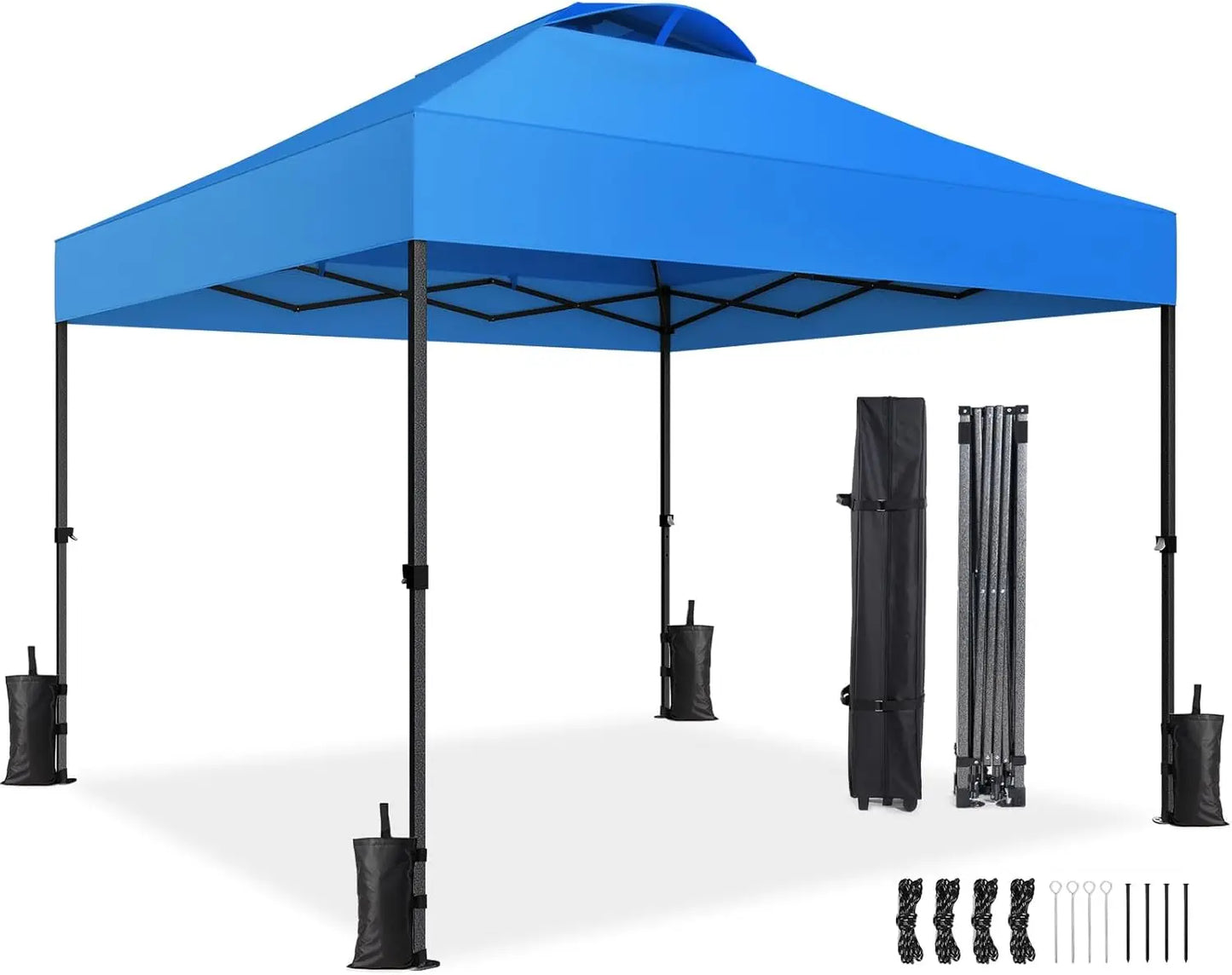 10x10ft 1-Person Setup Pop Up Canopy Tent - Easy Outdoor Sun Shade for Events, Parties, Camping, Gazebo with Wheel Cover