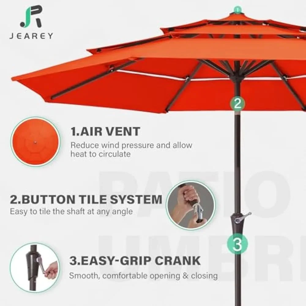 9FT 3 Tier Patio Umbrella Outdoor Umbrella Table Umbrellas w/Push Button Tilt and UV Protection Outside Garden Pool Umbrella