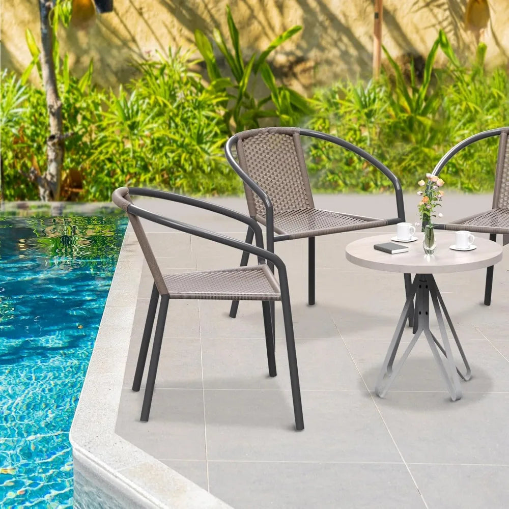 Patio Dining Chairs Set of 4, Outdoor Rattan Stackable Chairs for All Weather, Support 330 LBS, Metal Heavy Duty Portable Chair