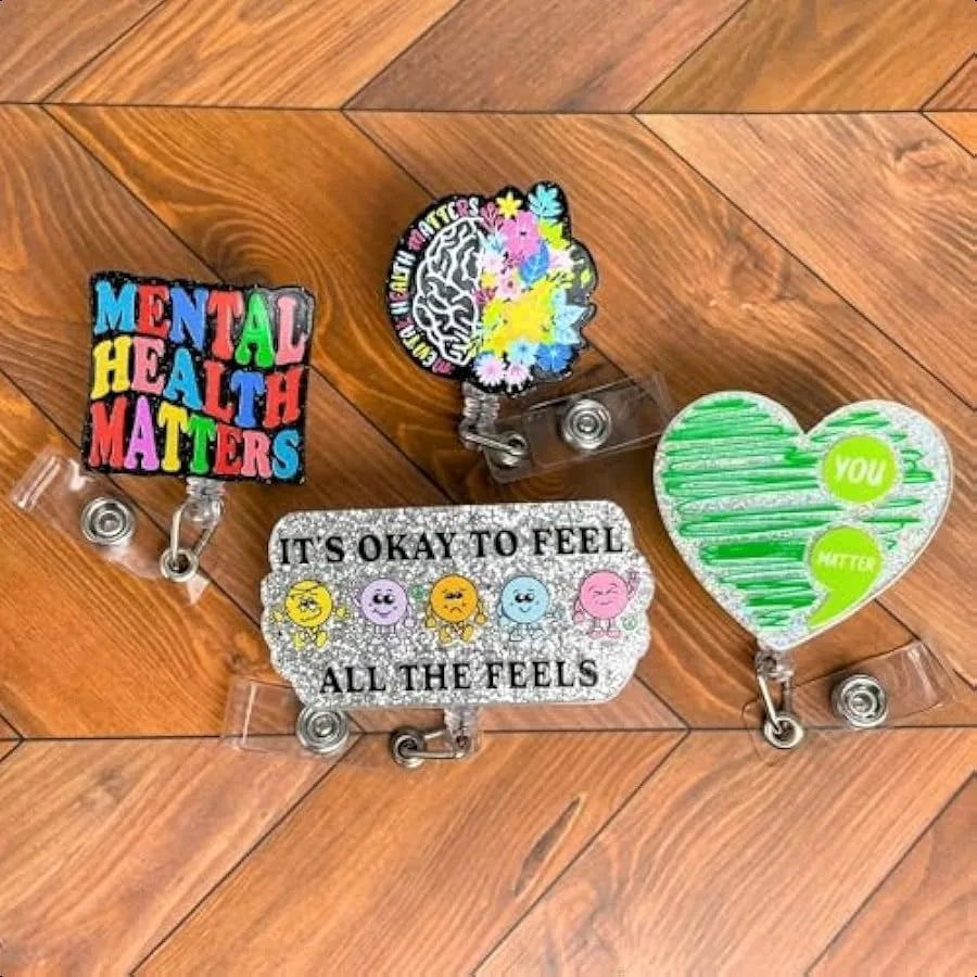 4PC Mental Health Matters Badge Reel Awareness Social Work Worker Medical Badges Clip Holder Retractable Funny Cute It s Okay
