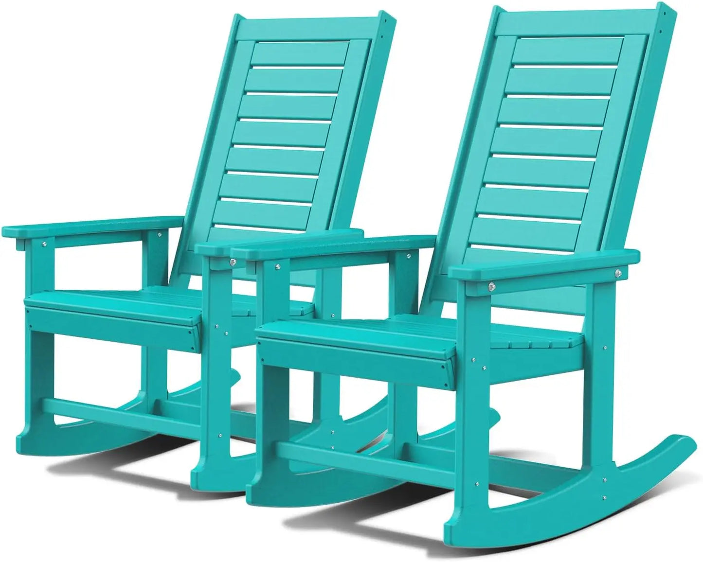 Outdoor Rocking Chairs Set of 2 | Porch Rocker HDPE Plastic | Black Oversized Rockers High Back Big & Tall