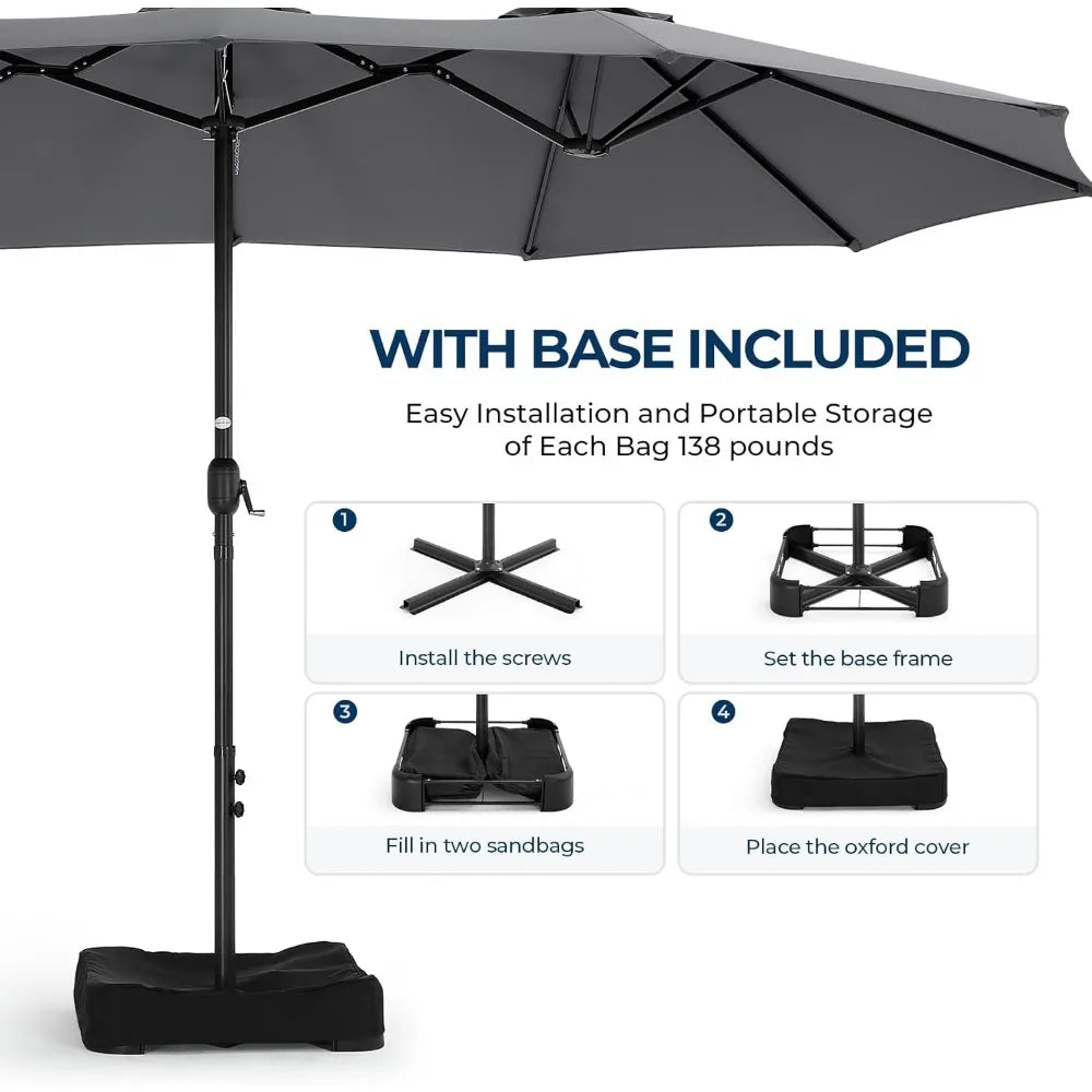 15ft Large Patio Umbrellas with Base Included, Rectangle Oversized Double Sided Umbrella Outdoor Patio for Pool, Market, Deck