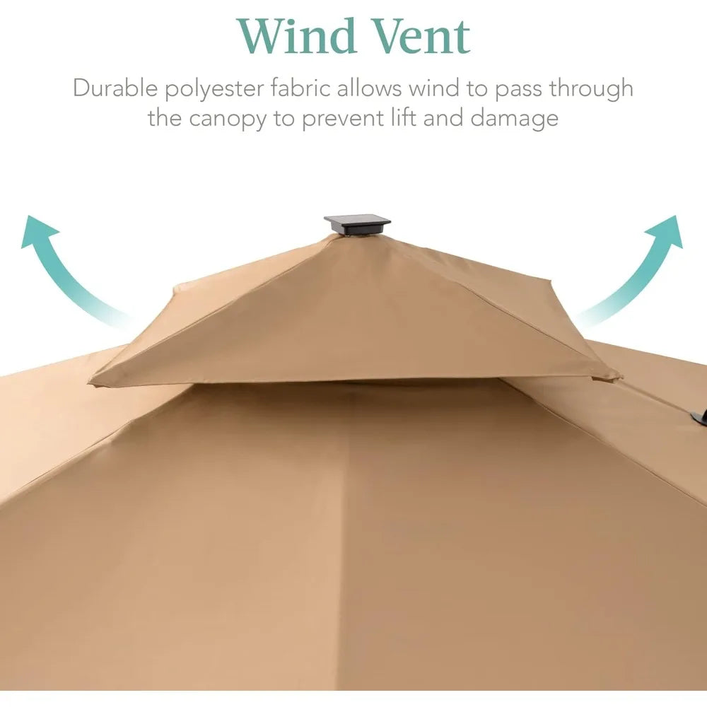 10x10ft Cantilever Patio Umbrella w/Base Included, Solar LED Lights 360 Rotation Large Offset Hanging Outdoor Shade for Deck Po