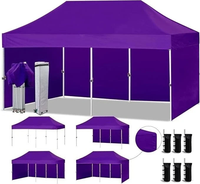 Canopy Tent Commercial Instant Canopies with 4 Removable Zipper End Side Walls and Roller Bag, Bonus 6 SandBags