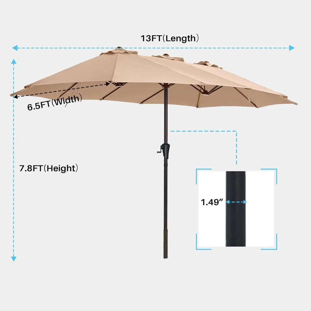 13FT Outdoor Umbrella for Patio, Double sided Pool Umbrellas with Fade Resistant Canopy, Large Table Umbrella