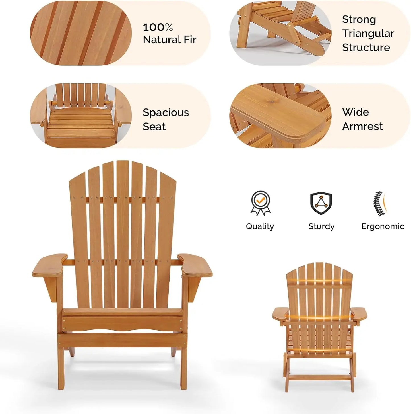 Folding Adirondack Chairs Set of 4,Wood Adirondack Chair for Outdoor, Foldable Fire Pit Chairs for Patio, BBQ, Porch, Yard, Pool