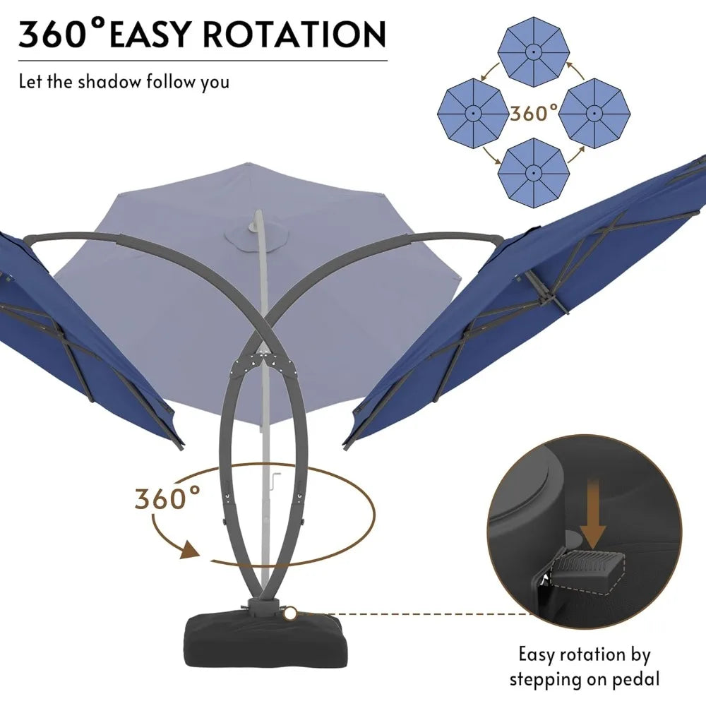11FT Cantilever Patio Umbrella with Base Included, Large Cantilever umbrella with 360°Rotation, Heavy-Duty Offset Outdoor Umbrel