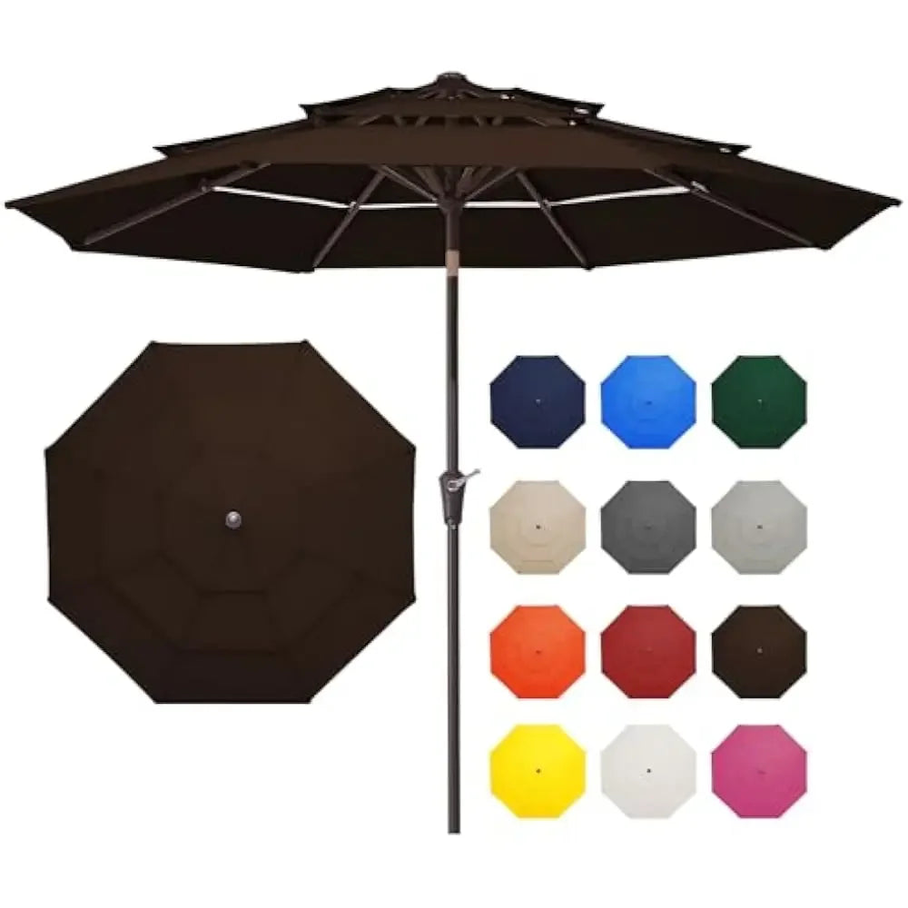 9FT 3 Tier Patio Umbrella Outdoor Umbrella Table Umbrellas w/Push Button Tilt and UV Protection Outside Garden Pool Umbrella