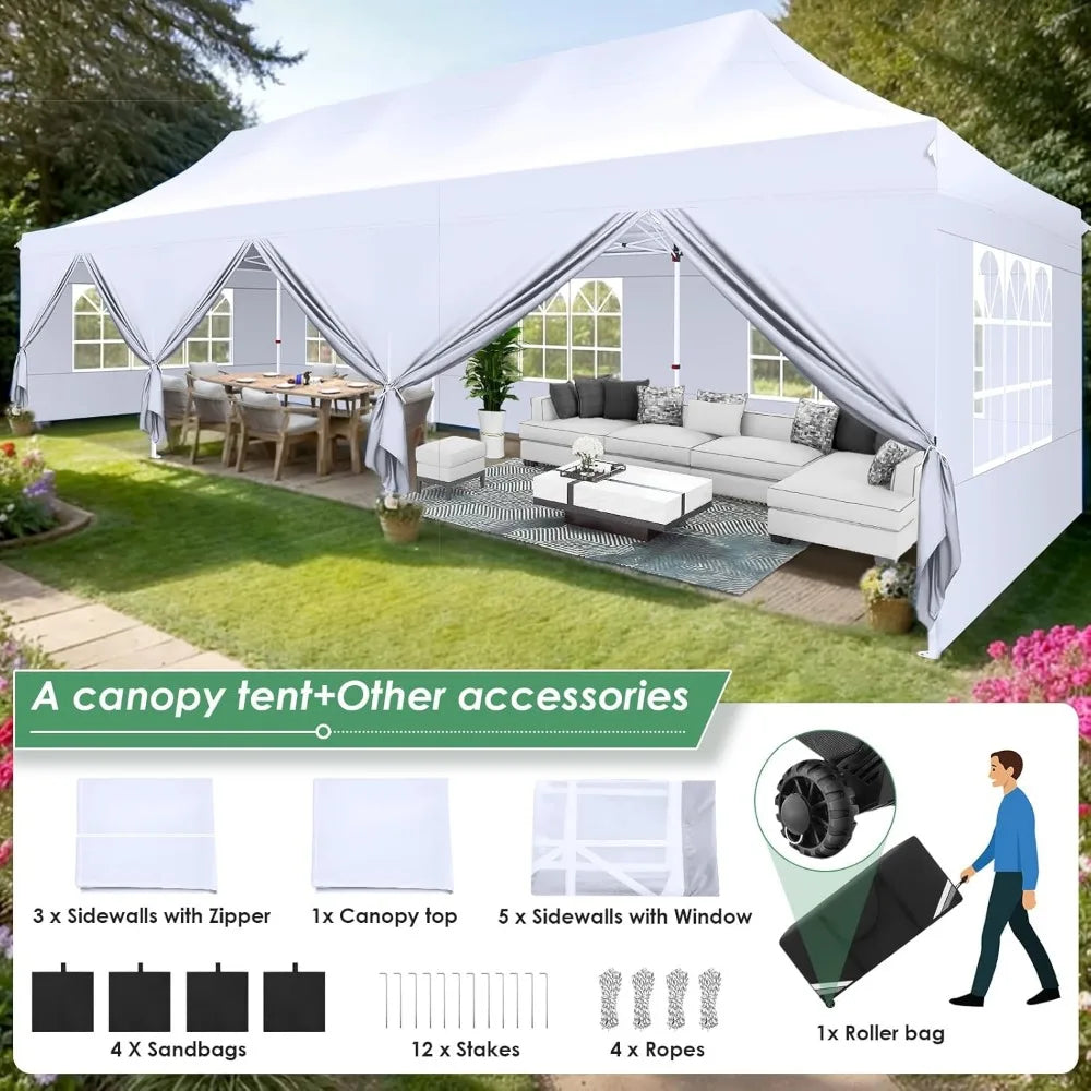 Canopy Tent 10x30 Pop Up Canopy with 8 Removable Sidewalls Party Tents for Parties Wedding Patio Commercial Waterproof and UV50