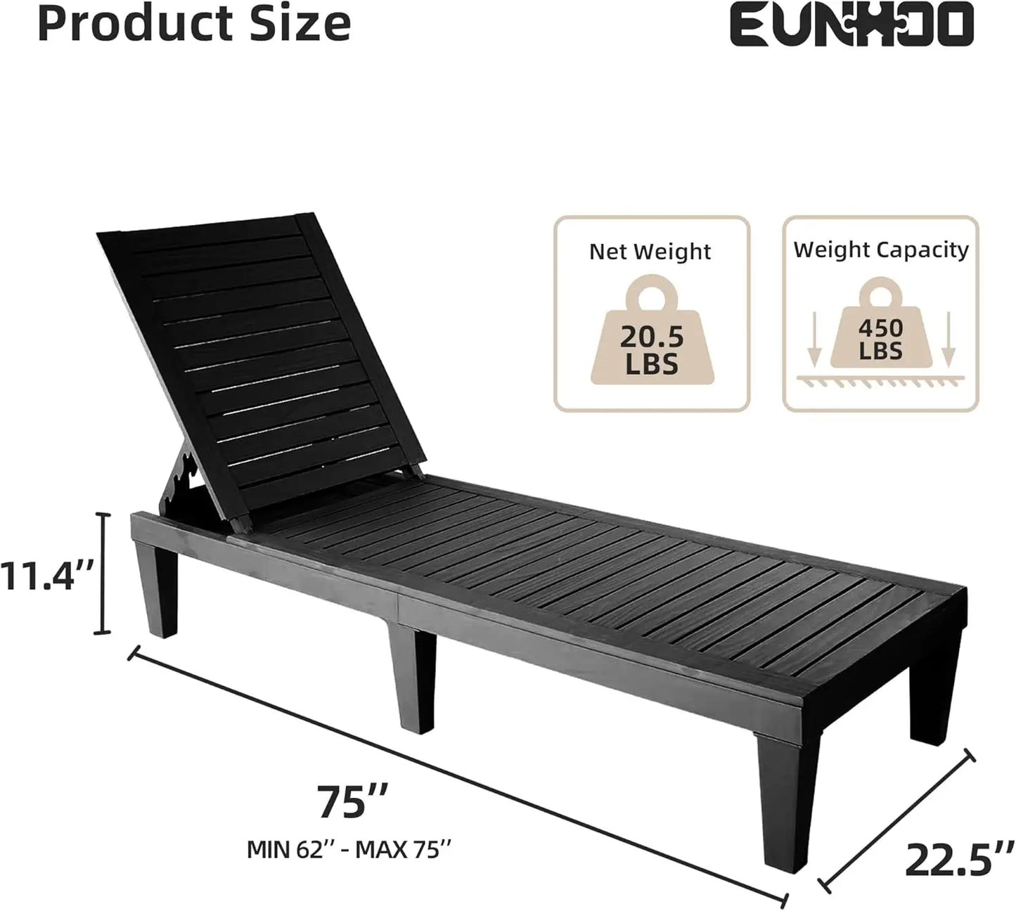 Chaise Lounge Outdoor Set of 4,Adjustable Pool Lounge Chair with 5 Positions Backrest, Waterproof Sun Loungers .Black