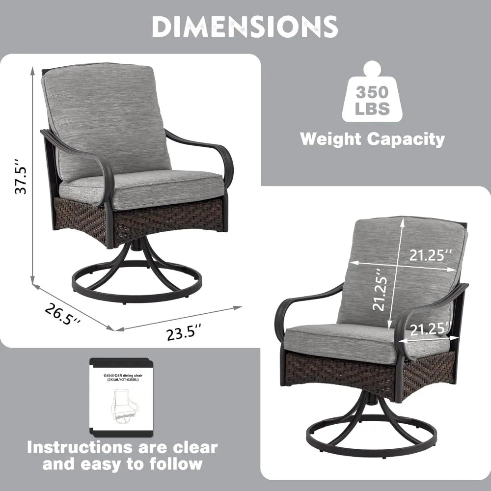 Patio Dining Chairs Set of 2, Outdoor Swivel Rocker Patio Chairs with Cushion, Wicker Patio Chairs for Garden, Backyard, Balcon