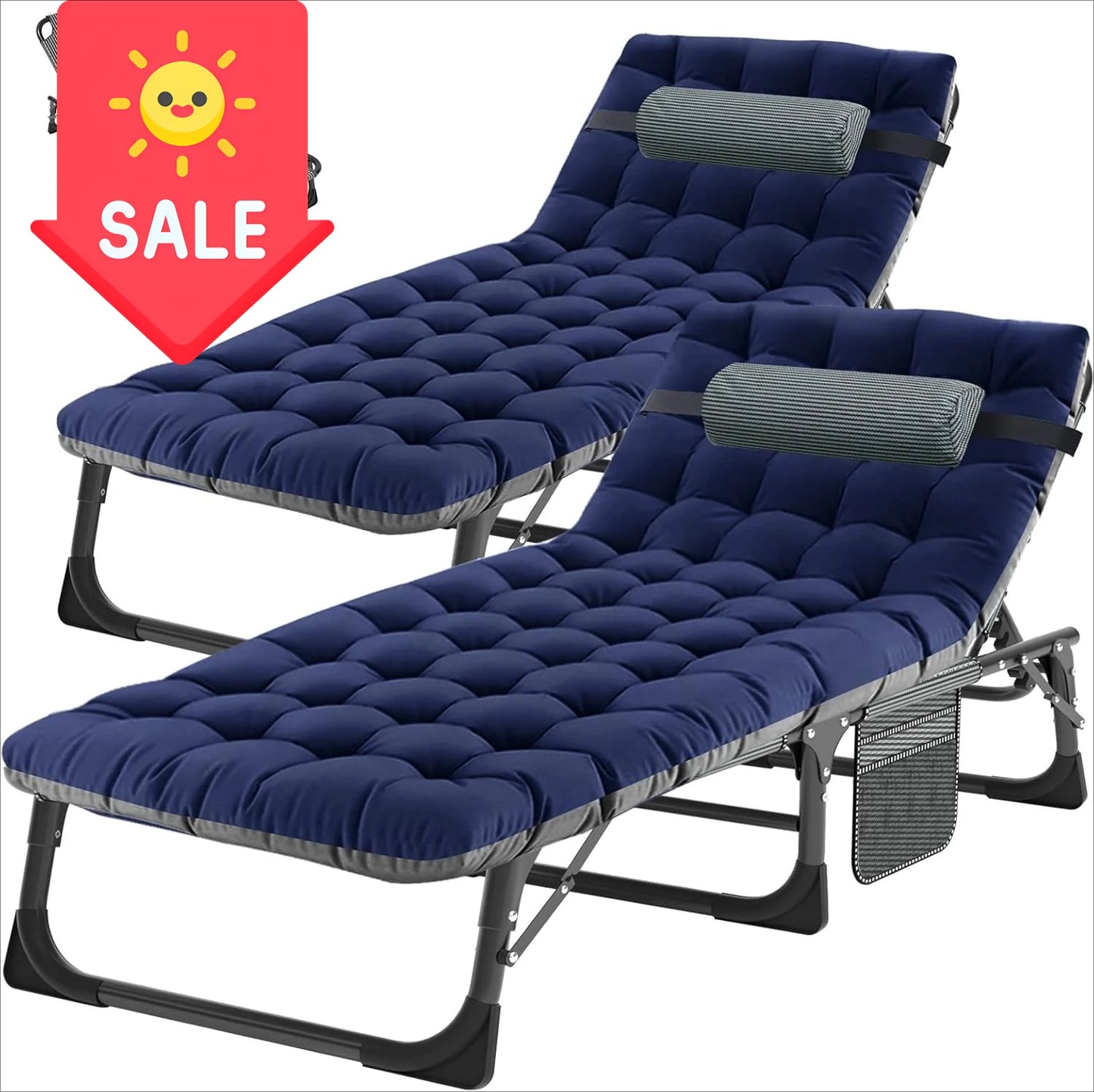 2PK Heavy Duty Tanning Chair, Portable Beach Lounge Chair for Outdoor Sunbathing Patio Pool Lawn Deck Poolside