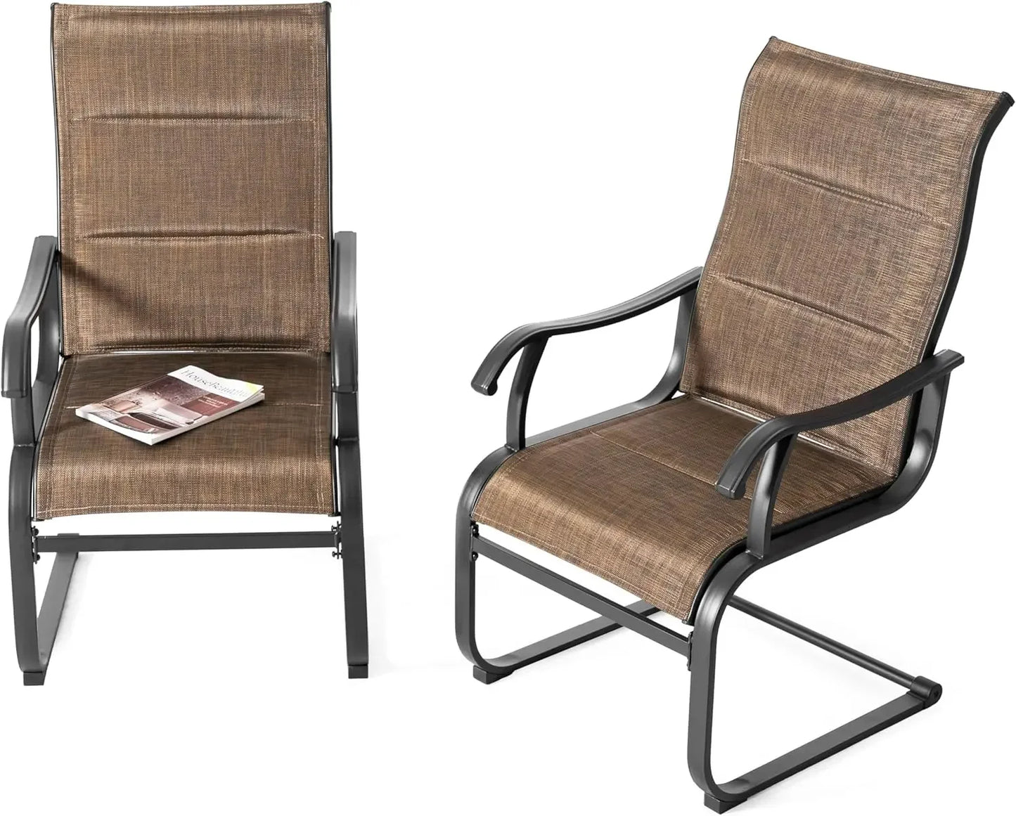 Patio Dining Chairs Set of 2, All Weather Outdoor Padded Textilene Patio Chairs, Breathable Spring Motion Textile High Back