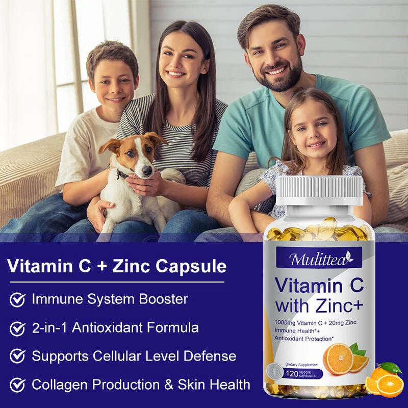 Mulittea Premium Vitamin C and Zinc for Energy Production Improve complexion Brighten skin with daily vitamin supplements