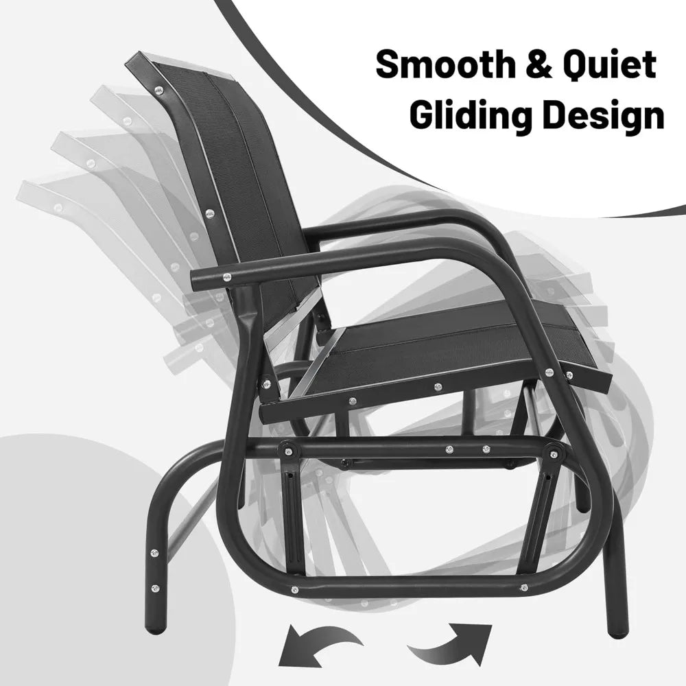 Patio Outdoor Glider Bench, High Backrest and Breathable Mesh Fabric, Yard Porch Loveseat, Outside Rocking Swing Chair