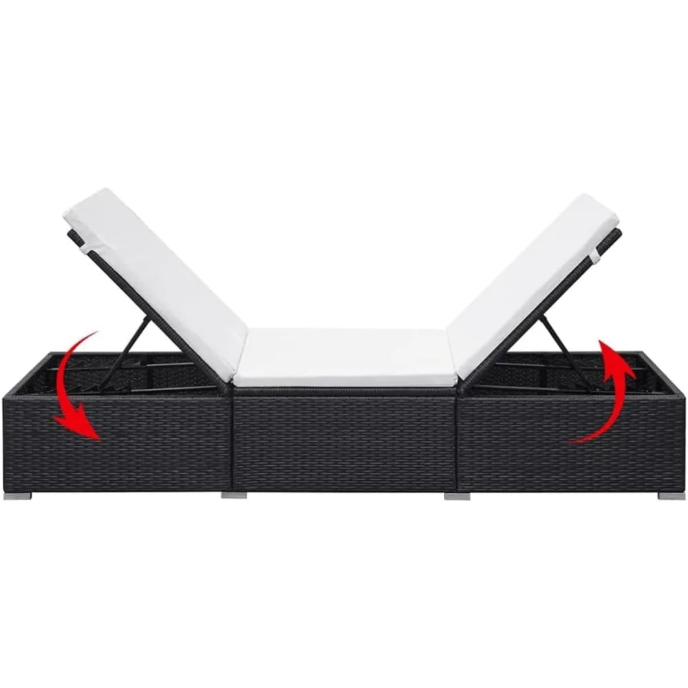 Sun Lounger with Poly Rattan and Cushion, Adjustable and Durable Outdoor Seating, Easy-to-Assemble Patio Furniture, Black and C