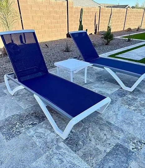 Patio Chaise Lounge Chair Set Outside Aluminum Plastic Stackable Tanning Chairs with Armrests and Side Table for Pool Sunbathin