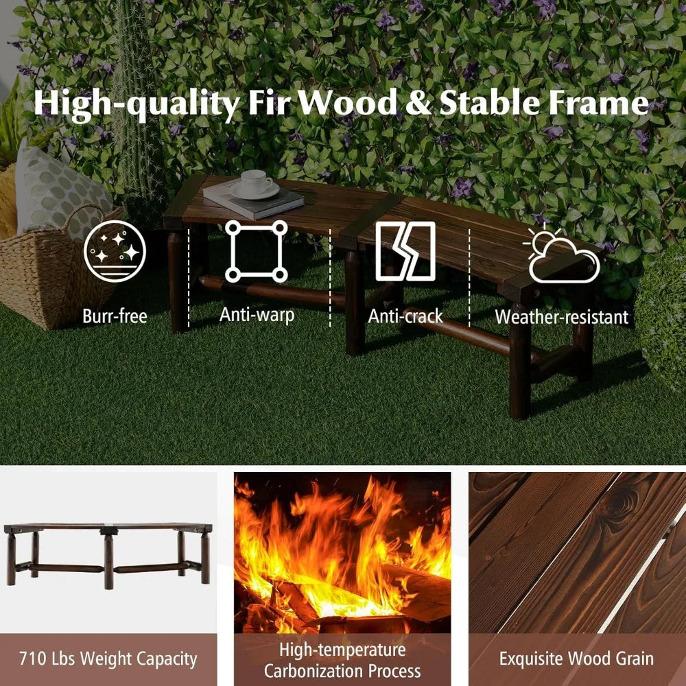 Wooden Outdoor Bench for 2-Person - Fire Pit Chair Bench with Fir Wood Top, Pine Wood Legs, 710Lbs Weight Capacity, Backless Cu
