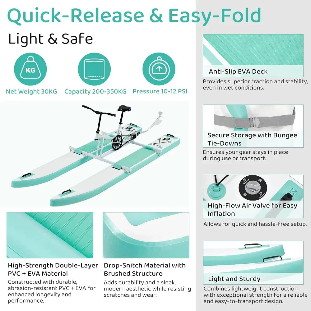 Inflatable Water Bike, 2-in-1 Kayak Bikeboat Hybrid, Portable & Durable PVC and EVA Material, Includes Bike System, Dual Air Pum