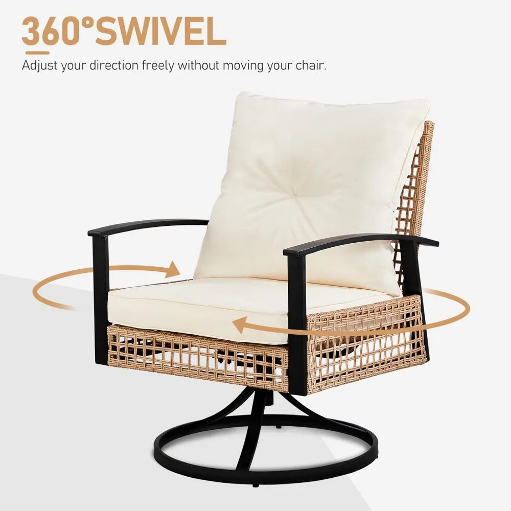 3 Pieces Outdoor Swivel Rocker Patio Chairs, Wicker Patio Bistro Set with 2 Rocking Chairs and 1 Coffee Table, Patio Furniture
