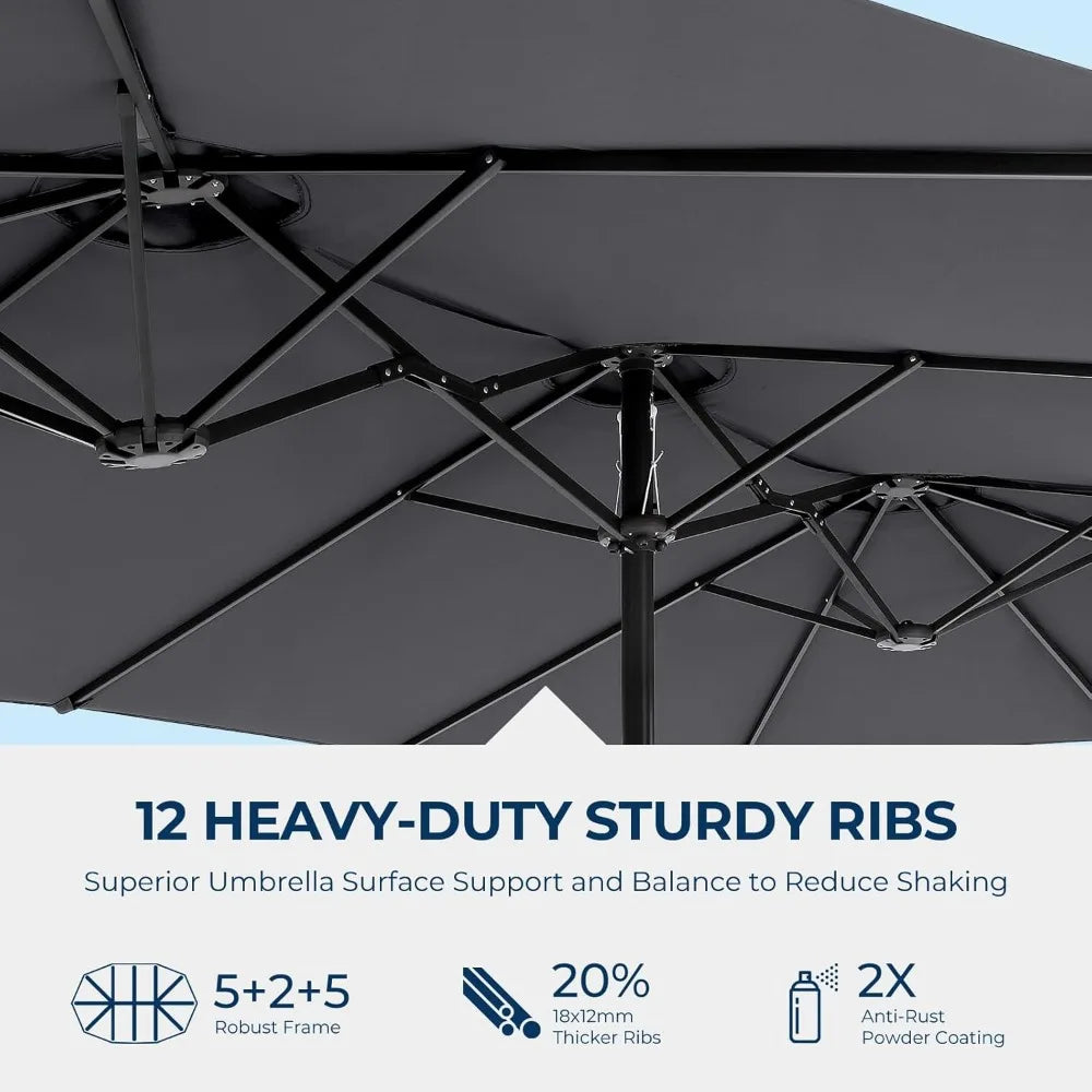 15ft Large Patio Umbrellas with Base Included, Rectangle Oversized Double Sided Umbrella Outdoor Patio for Pool, Market, Deck
