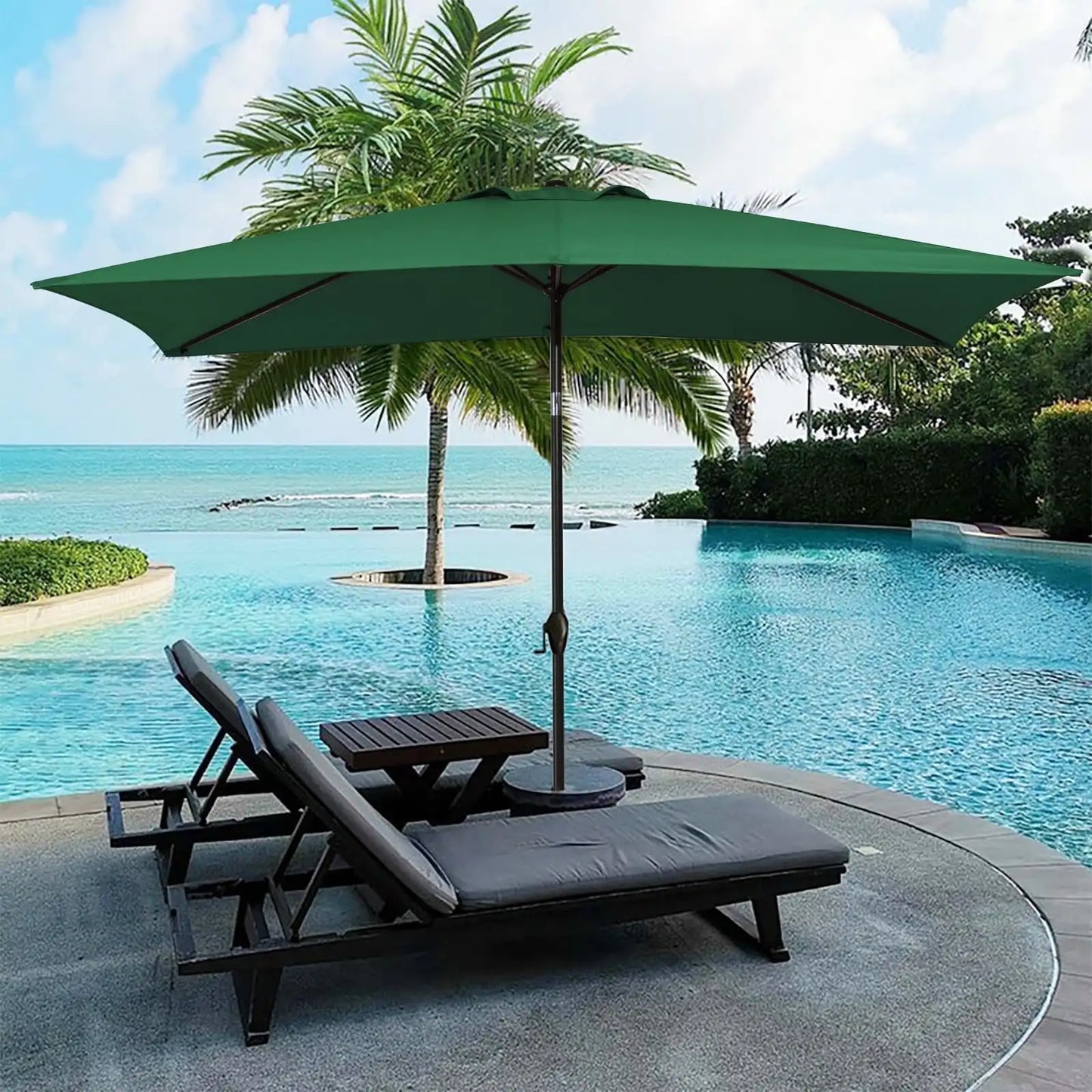 Outdoor Patio Market Umbrella 6.5' x 10', Waterproof and UV Resistant Canopy, Sturdy Iron Frame, Ideal for Garden and Deck Use