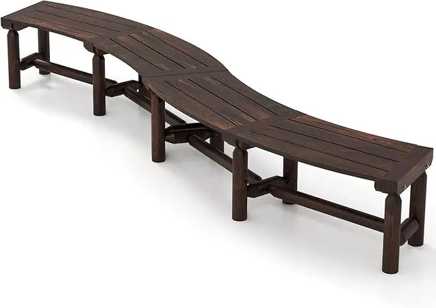 Wooden Outdoor Bench for 2-Person - Fire Pit Chair Bench with Fir Wood Top, Pine Wood Legs, 710Lbs Weight Capacity, Backless Cu