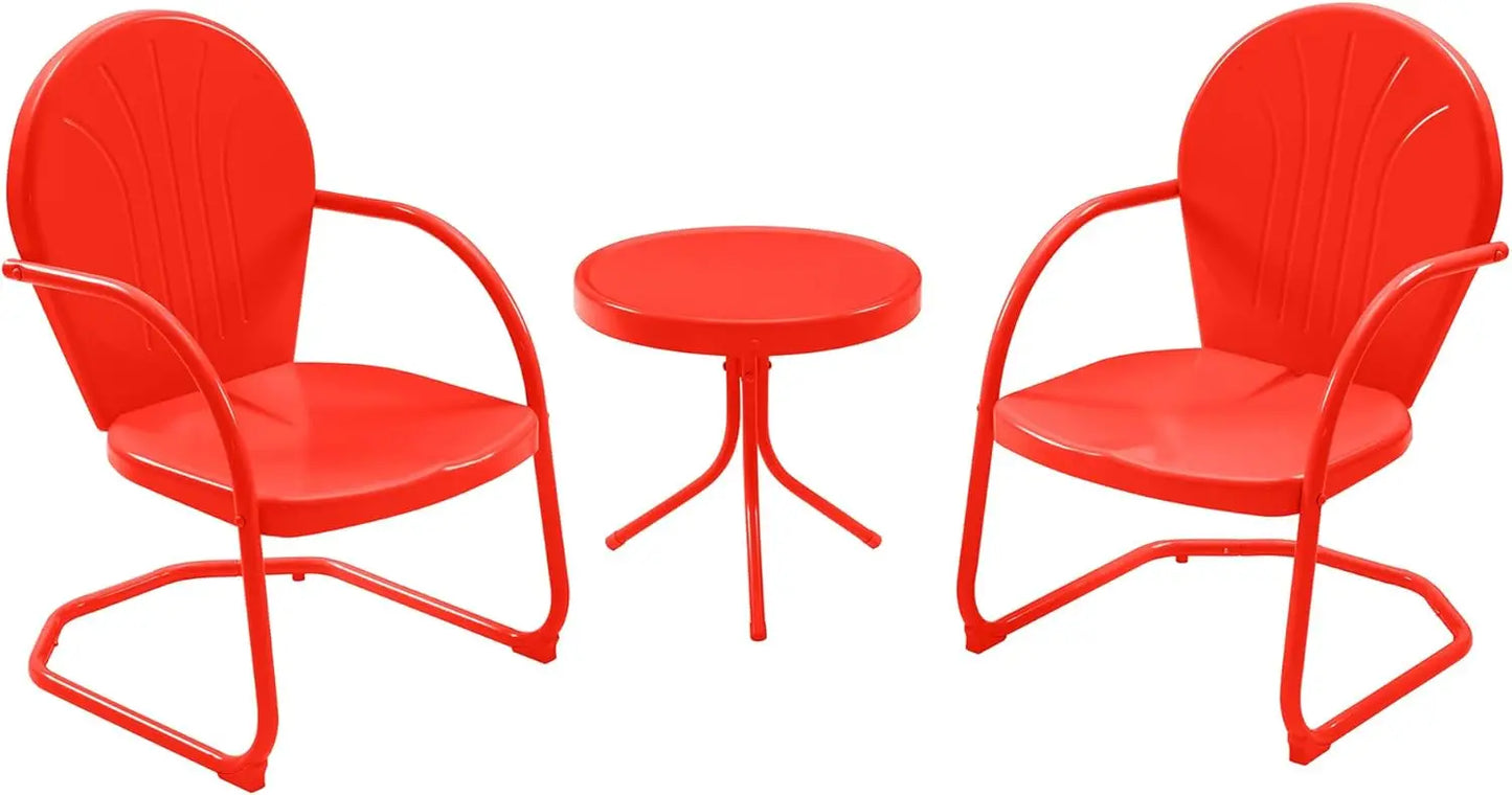 Patio Bistro Set Retro Metal Outdoor Seating Conversation 3 Pieces, 2 C-Spring Motion Armchairs and Round Side Table