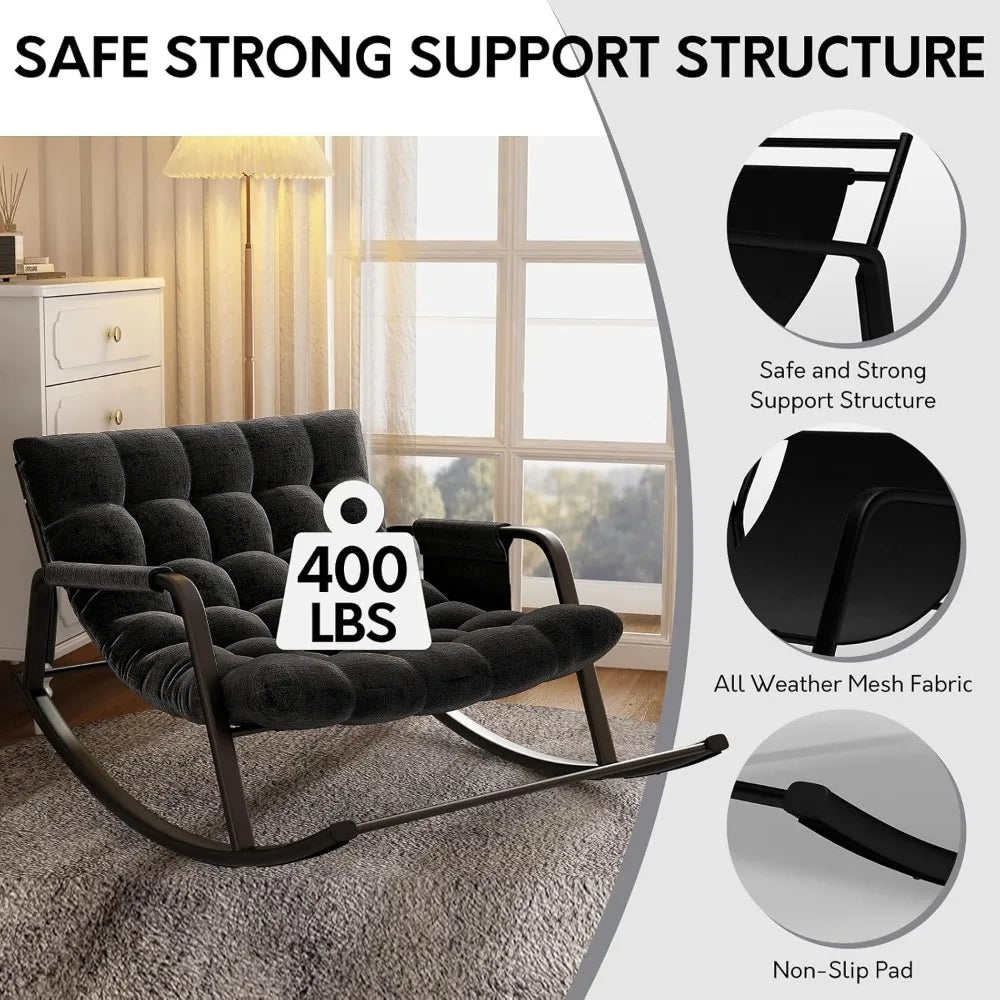Indoor Outdoor Patio Rocking Chairs Set of 2, Papasan Rocking Chairs, Double Papasan Chair with Cushion, Oversized Modern Rocker