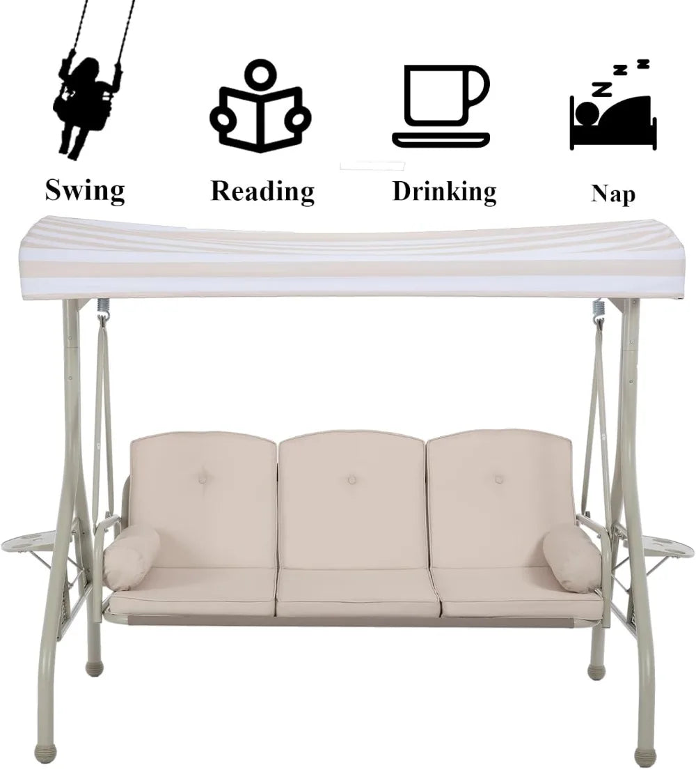 Patio Swings with Canopy, Outdoor Patio with CupHolder, Outdoor Bench for Outside with Stand, Yard for Adult,