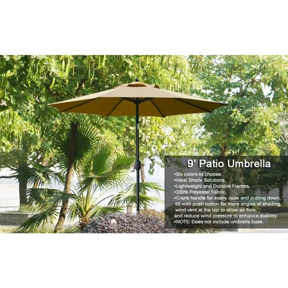 9Ft Patio Umbrella Outdoor Table Umbrella with 8 Sturdy Ribs (Tan)