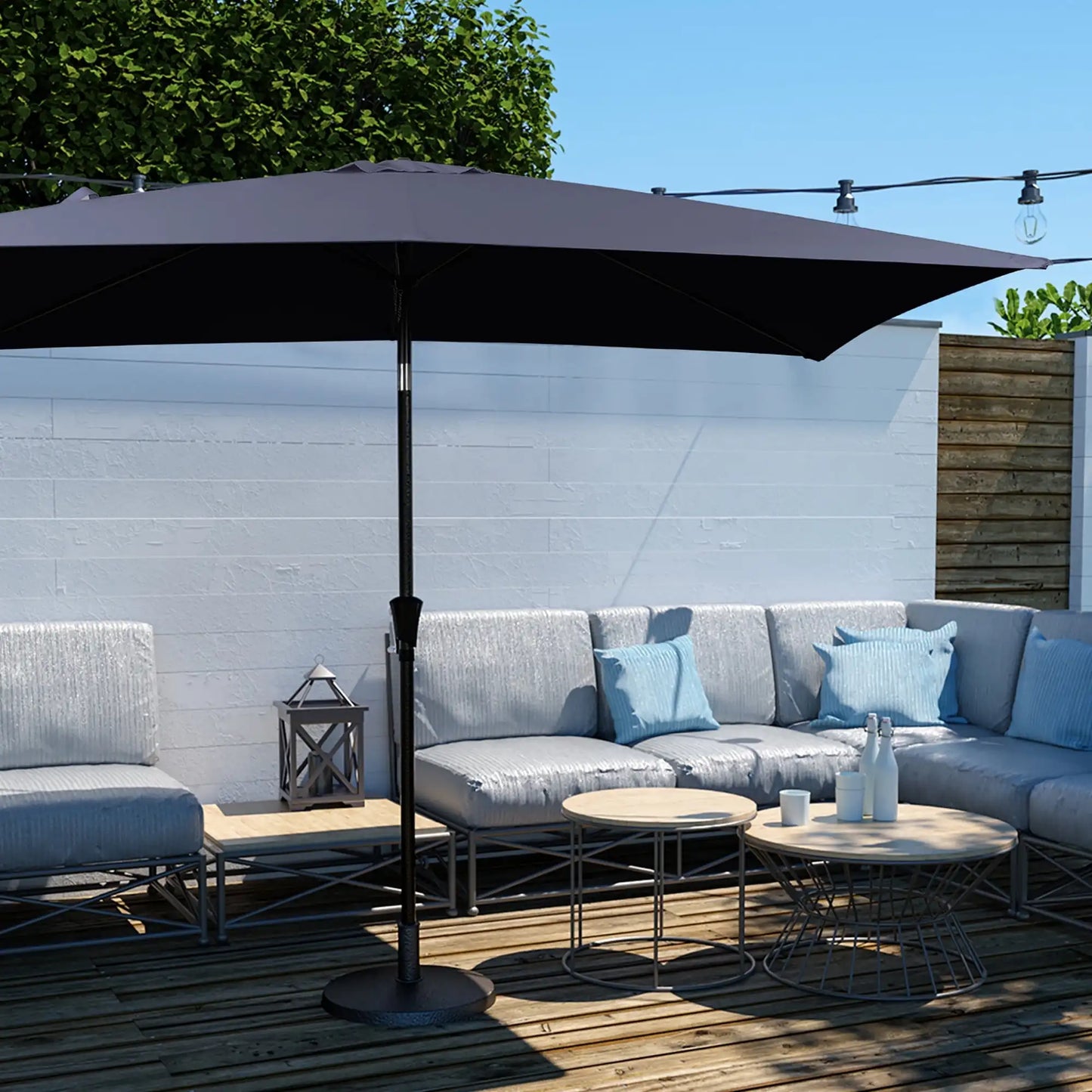 Outdoor Patio Market Umbrella 6.5' x 10', Waterproof and UV Resistant Canopy, Sturdy Iron Frame, Ideal for Garden and Deck Use