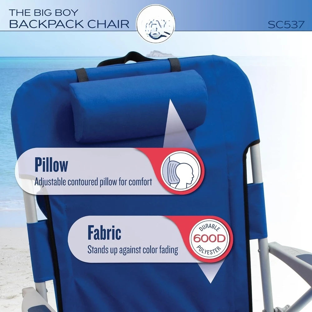4-Position 13" High Seat Backpack Beach or Camping Folding Chair, Outdoor Beach Chair