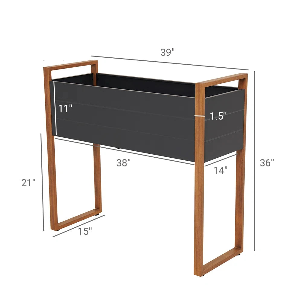 Metal Raised Garden Bed, Outdoor Raised Planter Box with Woodgrain Finish, Elevated Planter Box