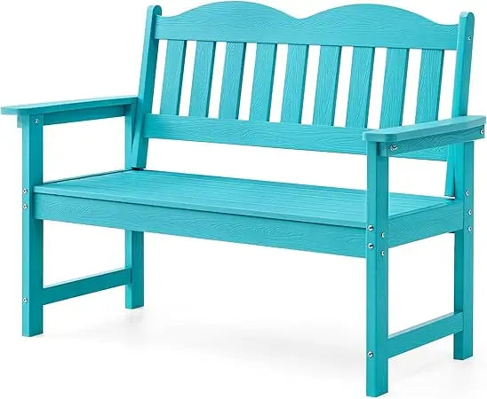 Outdoor Bench, 2-Person Poly Lumber Garden Bench with 800 lbs Weight Capacity, All-Weather Patio Bench with Armrests and Backres
