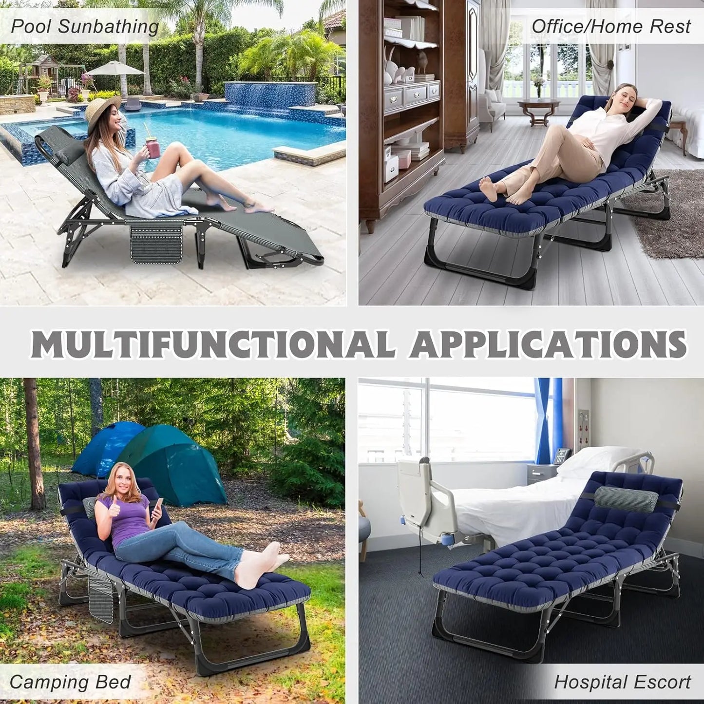 2PK Heavy Duty Tanning Chair, Portable Beach Lounge Chair for Outdoor Sunbathing Patio Pool Lawn Deck Poolside