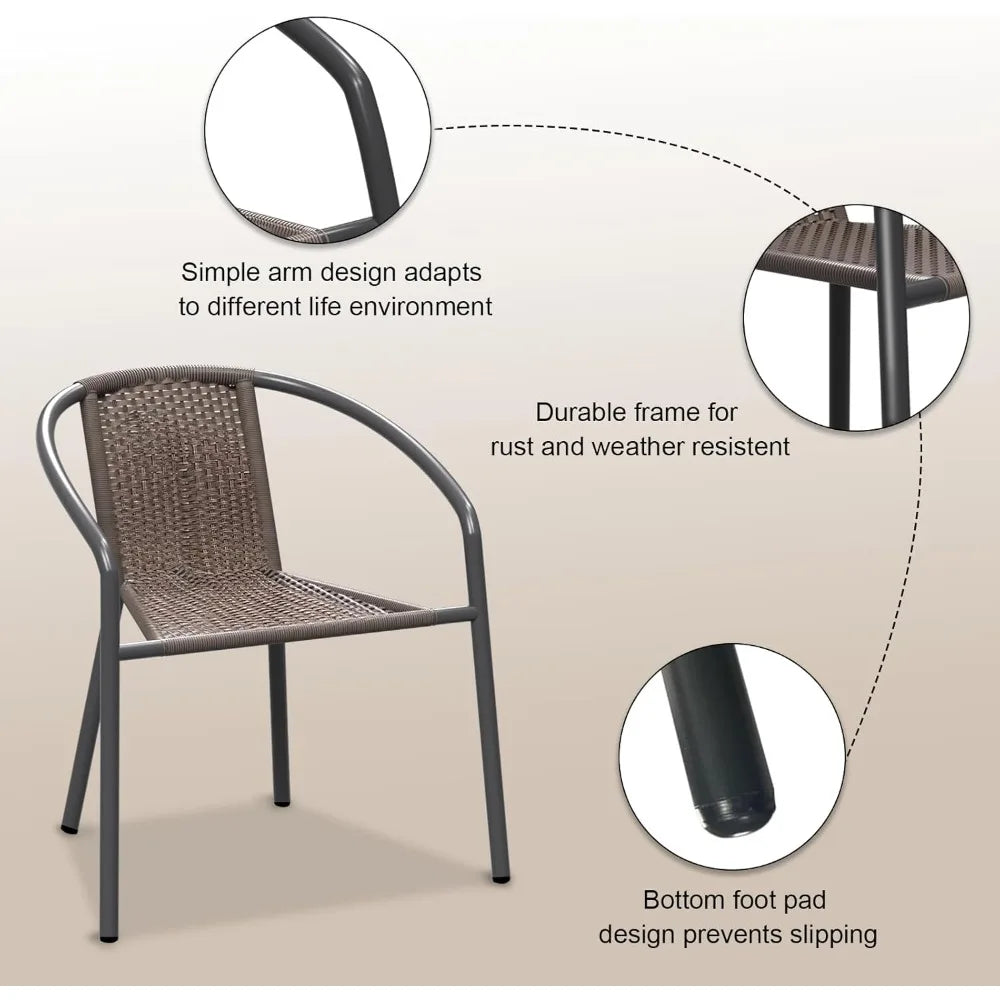 Patio Dining Chairs Set of 4, Outdoor Rattan Stackable Chairs for All Weather, Support 330 LBS, Metal Heavy Duty Portable Chair